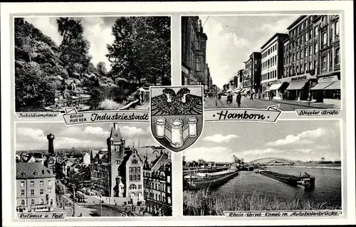 Ak Hamborn Duisburg Nordrhein Westfalen, Jubiläumshain, Rathaus, Post, Weseler Straße, Kanal
