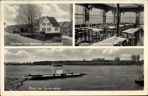 Ak Guntersblum am Rhein, Gasthaus zur Rheinlust, Innenansicht, Rheinfähre