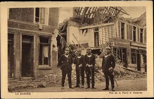 Ak La Bassée Nord, Rue de la Porte d'Estaires, Kriegszerstörungen, I WK