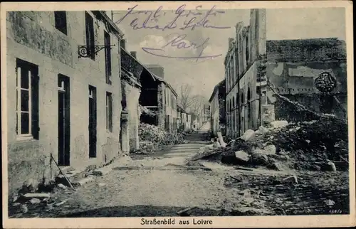 Ak Loivre Marne, Straßenpartie, Kriegszerstörungen, I WK