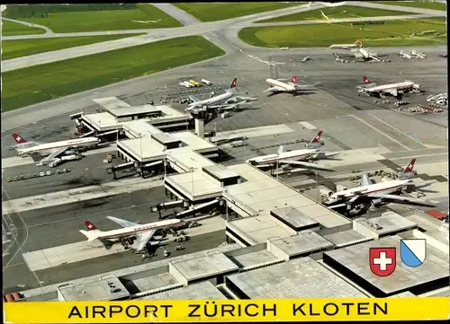 Ak Kloten Kt Zürich Schweiz, Airport Zürich, Flughafen, Schweizer Passagierflugzeuge