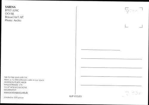 Ak Belgisches Passagierflugzeug, Sabena, Boeing 707 329 C