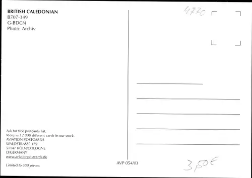 Ak Britisches Passagierflugzeug, British Caledonian, Boeing 707 349
