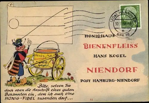 Künstler Ak Hamburg Niendorf, Reklame, Hans Kogel Honighaus Bienenfleiss, Biene