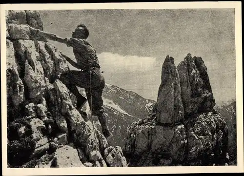 Ak Bergsteiger am Fels, Gebirge, Kletterer