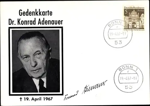 Ak Gedenkkarte Dr. Konrad Adenauer 1967