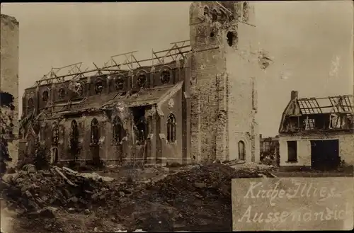 Foto Ak Illies Nord, Zerstörte Kirche, Kriegszerstörungen, I WK