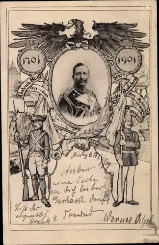 Passepartout Ak Kaiser Wilhelm II. von Preußen, Portrait, Gedenkblatt 200 Jahre Königreich Preußen