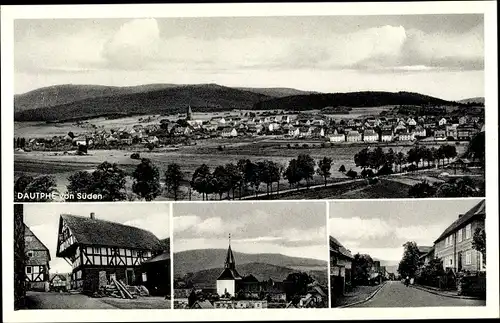 Ak Dautphe Dautphetal Hessen, Totale, Hof, Kirche, Straßenpartie