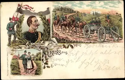 Litho Kaiser Wilhelm II. von Preußen, Artillerie auf dem Marsch