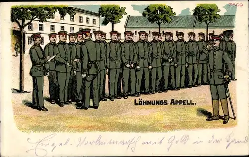 Litho Löhnungs Appell, Soldaten, Kaserne, Bruno Bürger 7509