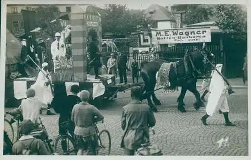 Foto Greiz in Thüringen, Schützenfest, Festwagen Hotel des Pyramides, Kohlengeschäft