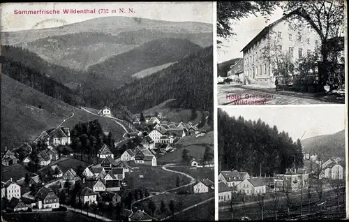 Ak Wildenthal Eibenstock im Erzgebirge, Hotel Drechsler, Blick auf den Ort