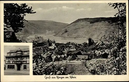 Ak Bingen am Rhein, Blick auf den Ort, Hotel Restaurant Anker