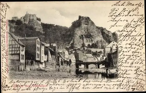 Ak Idar Oberstein an der Nahe, Blick auf den Ort, Burgruine, Felsenkirche