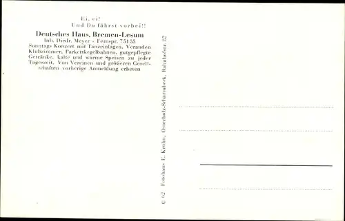 Ak Lesum Bremen, Gasthaus Deutsches Haus, Kegelbahn, Innenansicht