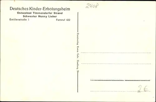 Ak Ostseebad Timmendorfer Strand, Deutsches Kindererholungsheim,Emilienstraße,Schwester Henny Lieber