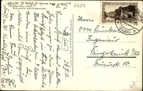 Ak Neunkirchen im Saarland, Teilansicht mit Gymnasium