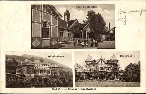 Ak Bad Orb in Hessen, Spessart Sanatorium, haus Bienenstock, Wilhelmshaus, Haupthaus