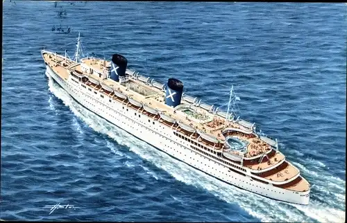 Künstler Ak Steamer RHMS Queen Frederica, Dampfschiff auf See, Chandris Lines, Sun Cruises