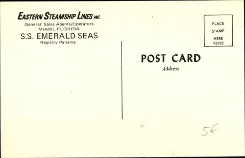 Ak Dampfschiff SS Emerald Seas, Eastern Steamship Lines Inc.