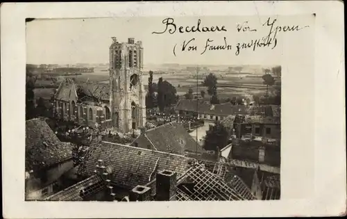 Foto Ak Becelaere Zonnebeke Zonnebecke Westflandern, Blick auf den Ort, Kriegszerstörungen, I WK