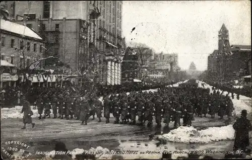 Ak Washington DC USA, Inauguration Parade, Willard Hotel, Penna. Ave, March 4 1909