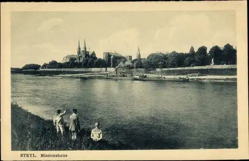 Ak Steyl Venlo Niederlande, Missionshaus, Flusspartie