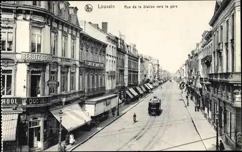 Ak Louvain Leuven Flämisch Brabant, Rue de la Station vers la gare, Berlitz School, Quo Vadis