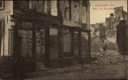 Ak Louvain Leuven Flämisch Brabant, Rue des Ecremiers, Kriegszerstörungen, I WK