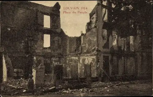 Ak Louvain Leuven Flämisch Brabant, Place du Peuple, Kriegszerstörungen, 1914