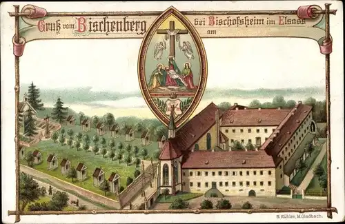 Litho Bischoffsheim Elsaß Bas Rhin, Kloster Bischenberg