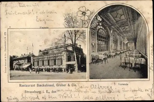 Ak Straßburg Elsaß Bas Rhin, Restaurant Baeckehiesel, Gruber & Cie., Innenansicht