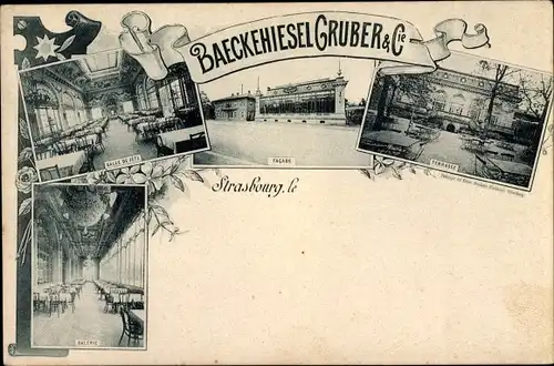 Ak Straßburg Elsaß Bas Rhin, Restaurant Baeckehiesel, Gruber & Cie., Innenansicht