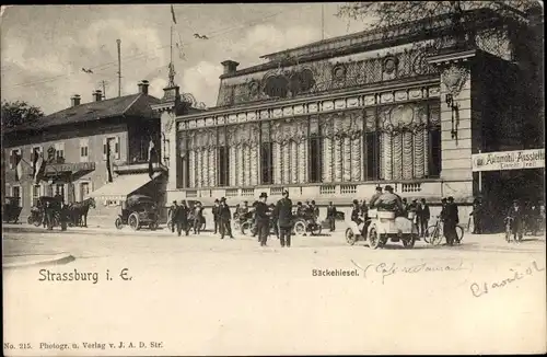 Ak Strasbourg Straßburg Elsass Bas Rhin, Restaurant Baeckehiesel, Automobil Ausstellung