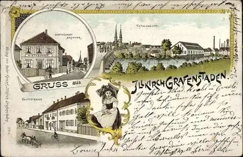 Litho Illkirch Graffenstaden Grafenstaden Elsass Bas Rhin, Wirtschaft Bronner, Hauptstraße, Tracht