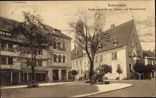 Ak Aschersleben im Salzlandkreis, Marktplatz, Rathaus, Hennebrunnen