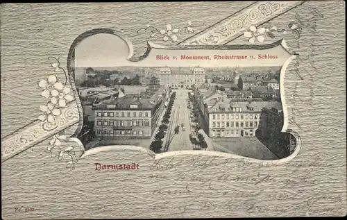 Passepartout Ak Darmstadt in Hessen, Rheinstraße II, Schloss, Vogelschau
