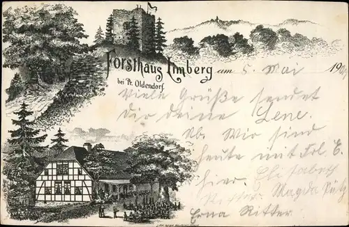 Litho Börninghausen Preußisch Oldendorf Westfalen, Forsthaus Limberg, Burgruine