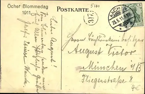 Künstler Ak Bisegger, Aachen in Nordrhein Westfalen, Öcher Blommedag 1911, Blumentag