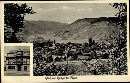 Ak Bingen am Rhein, Blick auf den Ort, Hotel Restaurant Anker