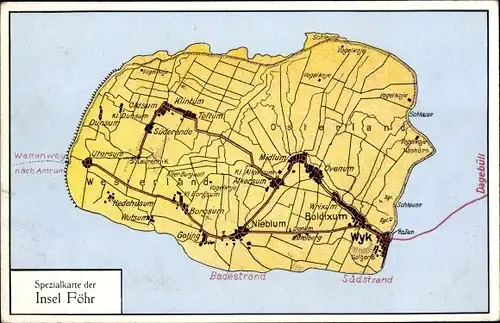 Landkarten Ak Insel Föhr in Nordfriesland, Wyk, Boldixum, Nieblum, Midlum, Utersum, Süderende