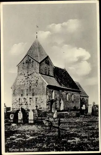 Ak Schobüll Husum in Nordfriesland, Kirche, Friedhof