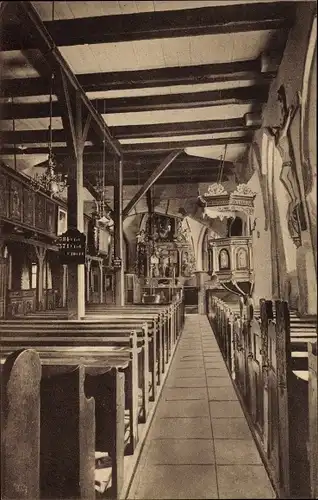 Ak Nordseebad Büsum, Inneres der Kirche, Altar, Sitzbänke
