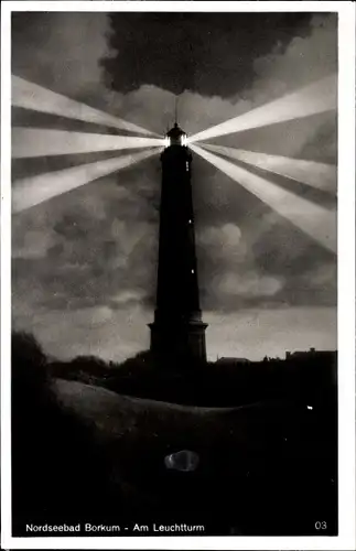 Ak Insel Borkum Ostfriesland, Leuchtturm, Nacht