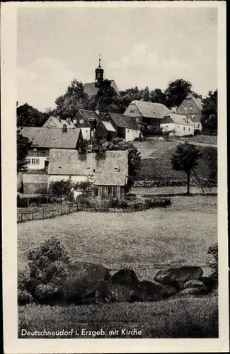 Ak Deutschneudorf im Erzgebirge, Gesamtansicht, Kirche