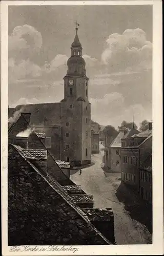 Ak Scheibenberg im Erzgebirge Sachsen, Blick zur Kirche, Straße