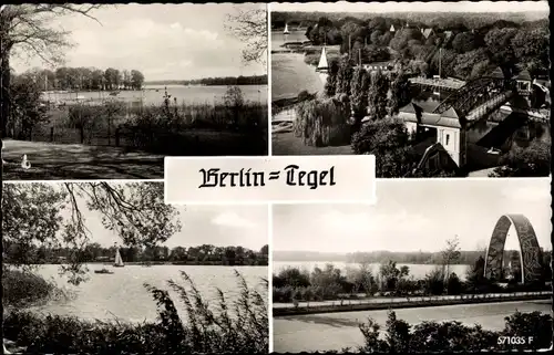 Ak Berlin Reinickendorf Tegel, Tegler See, Vogelschau, Brücke