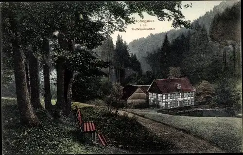 Ak Hohegeiß Braunlage im Oberharz, Wolfsbachmühle im Wald