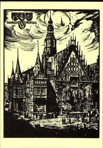 Künstler Ak Zimmermann, B., Wrocław Breslau Schlesien, Rathaus, Wappen
